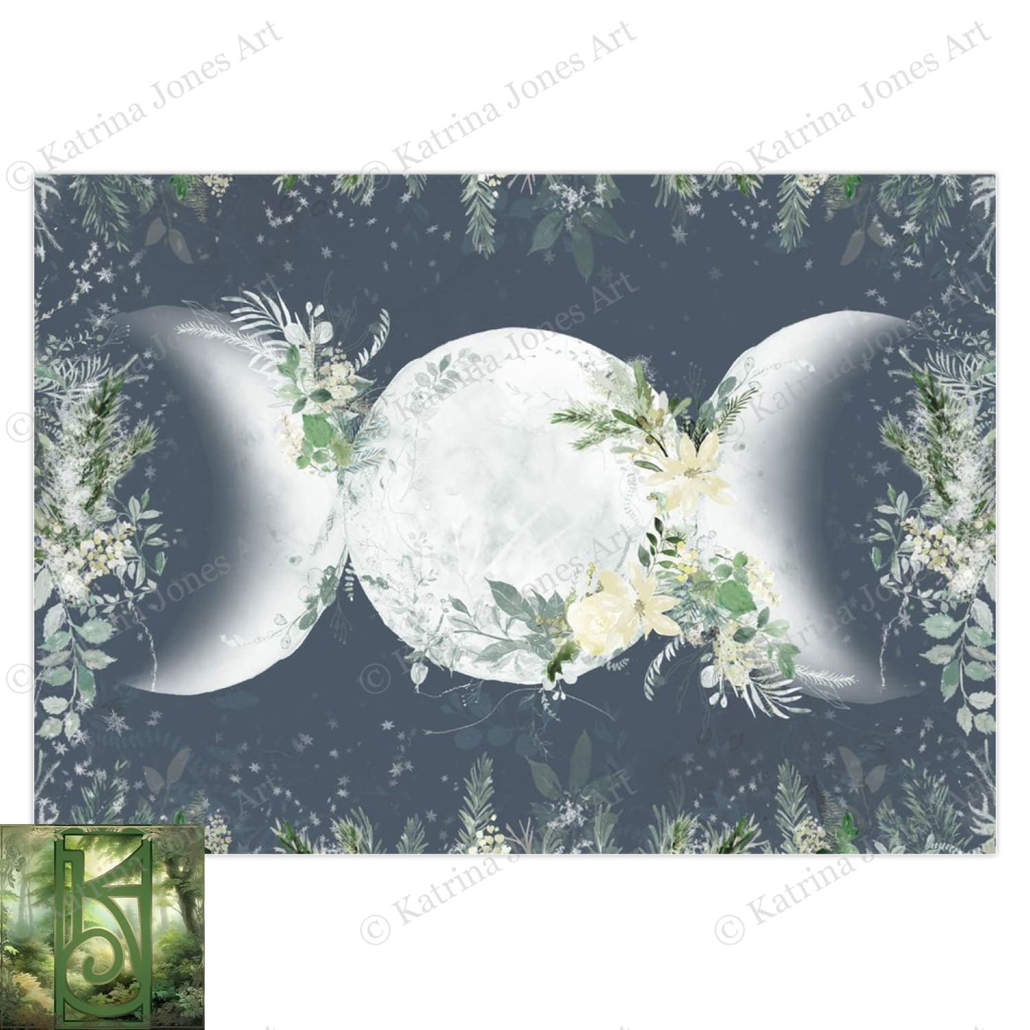 Triple Moon Goddess Greeting Card Yule Witch Wicca Winter Notecards 10 Cards