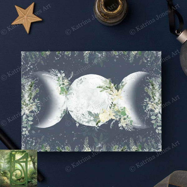 Triple Moon Goddess Greeting Card Yule Witch Wicca Winter Notecards