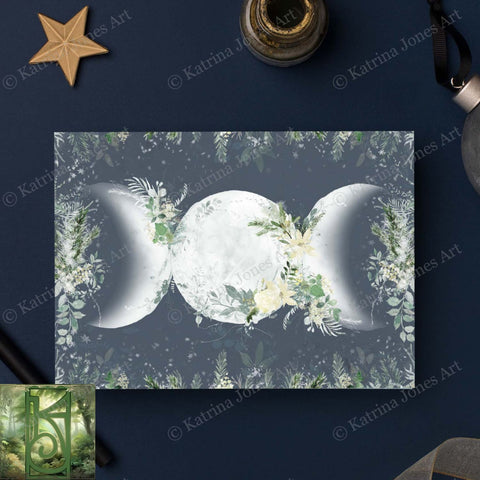 Triple Moon Goddess Greeting Card Yule Witch Wicca Winter Notecards