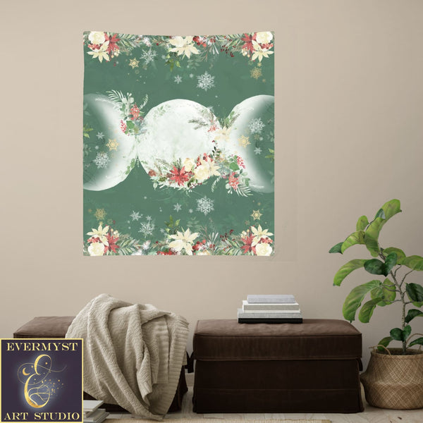 Triple Moon Poinsettia Altar Cloth For Tarot Yule And Decor Square