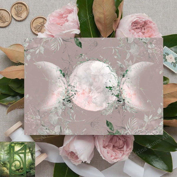 Triple Moon Spring Greeting Cards Wicca Pagan Witch Handfasting Wedding Notecard Card