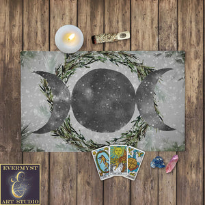 Triple Moon Tarot Cloth - Winter Witch Altar Cotton Twill Rec