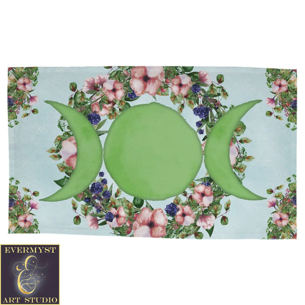 Triple Moon Wicca Altar Cloth - Summer Solstice Fruit And Flower Tarot Mat Rec