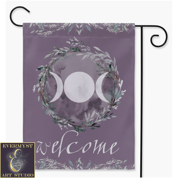 Triple Moon Wiccan Garden Flag - Welcome Witch Pagan Decor