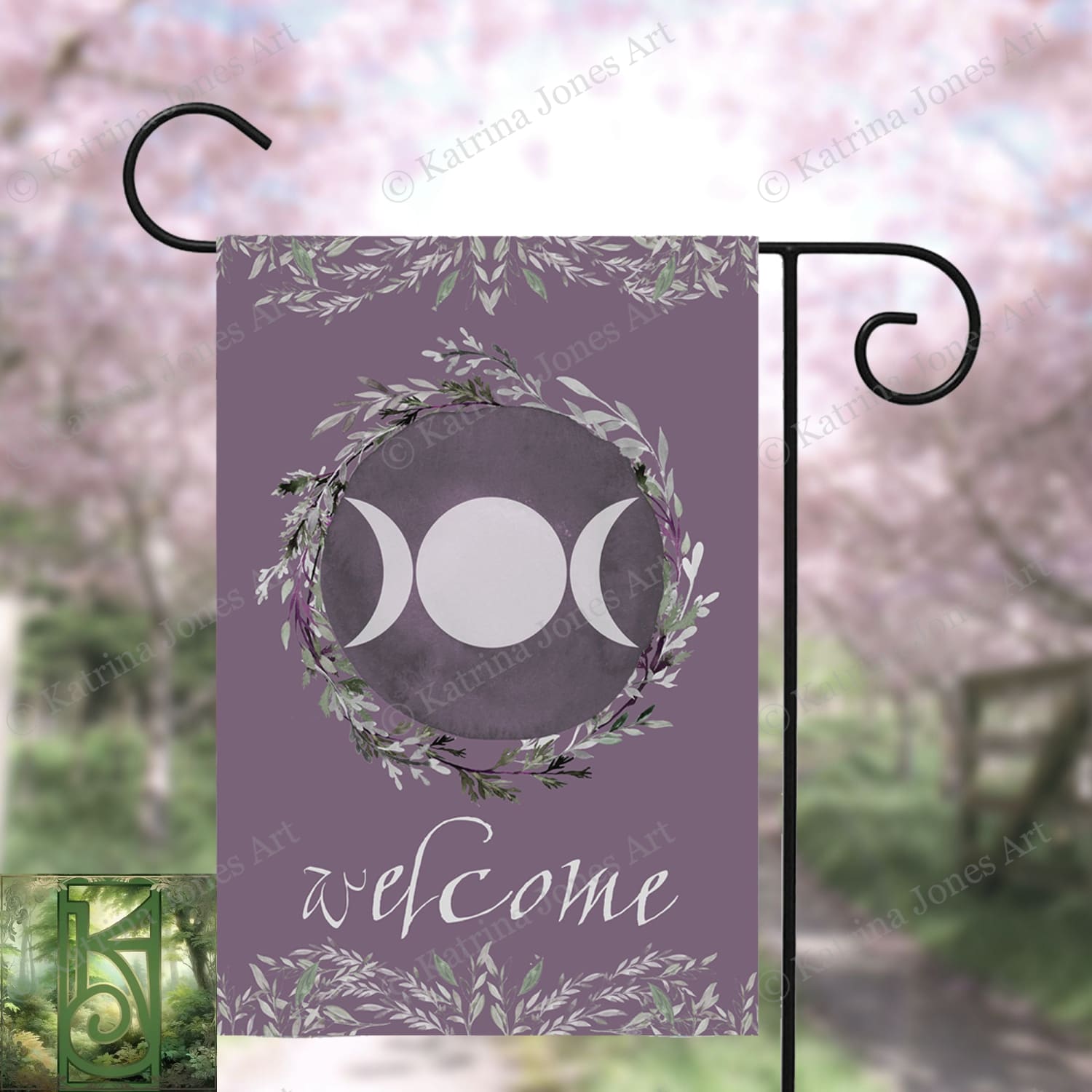 Triple Moon Wiccan Garden Flag - Welcome Witch Pagan Decor