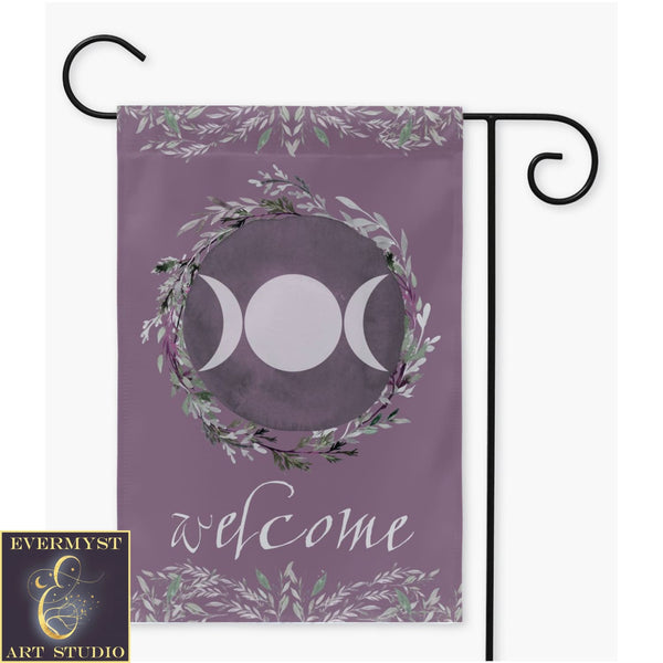 Triple Moon Wiccan Garden Flag - Welcome Witch Pagan Decor