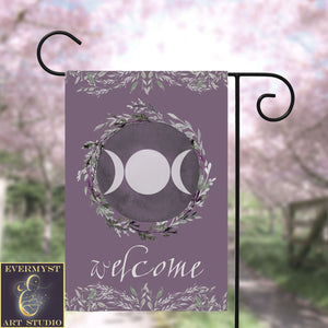 Triple Moon Wiccan Garden Flag - Welcome Witch Pagan Decor