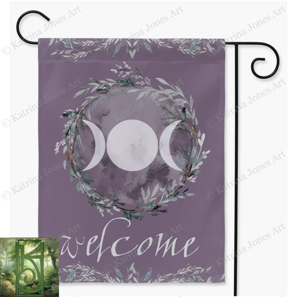Triple Moon Wiccan Garden Flag - Welcome Witch Pagan Decor