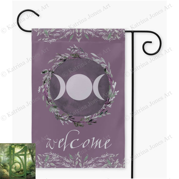 Triple Moon Wiccan Garden Flag - Welcome Witch Pagan Decor