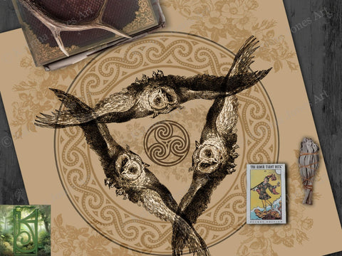 Athene Owl Tarot Altar Cloth Square