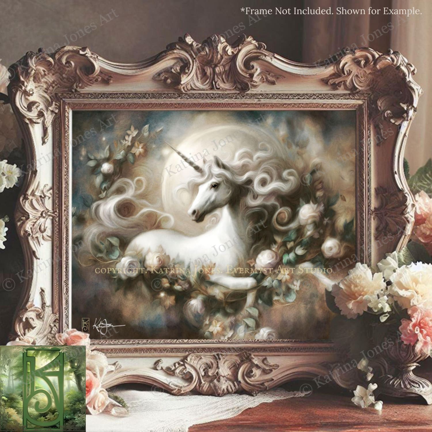 a painting of a unicorn in a frame