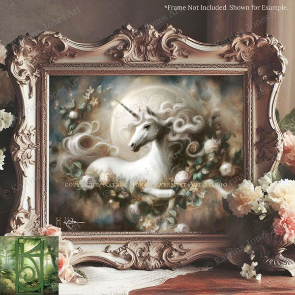 a painting of a unicorn in a frame