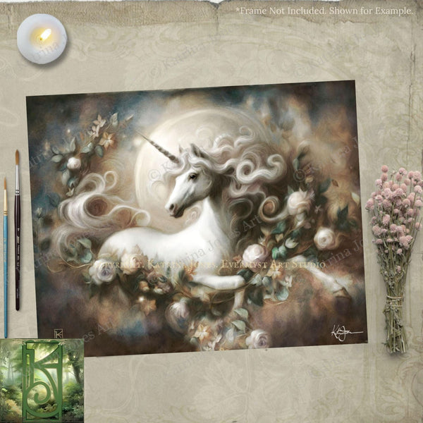 a painting of a unicorn surrounded by flowers