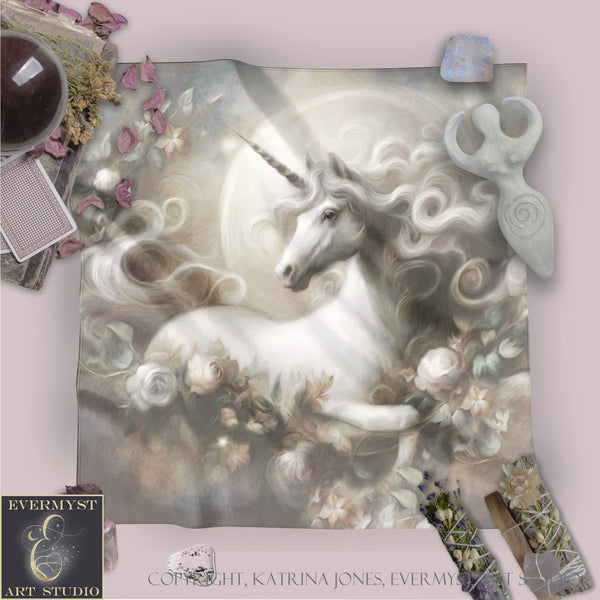 Unicorn Altar Cloth or Tarot Mat - Mythic Creature Unicorn Altar Pagan Witch Decor