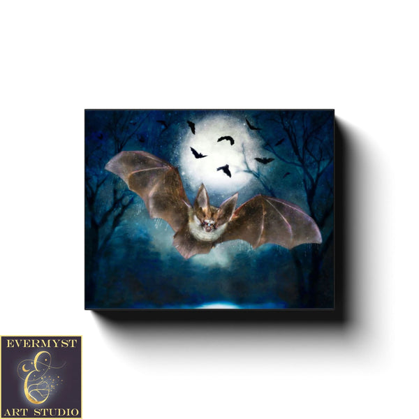 Vespertine Bat Moon Canvas Print Wall Art Decor Original Painting Fantasy Dark Academia Gothic