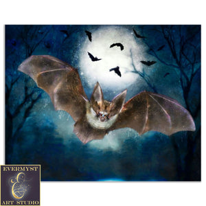 Vespertine Bat Moon Canvas Print Wall Art Decor Original Painting Fantasy Dark Academia Gothic