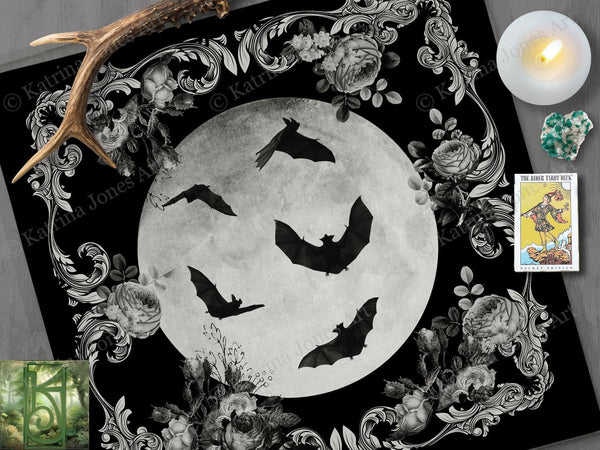 Gothic Tarot Altar Cloth - Vintage Halloween Reading Mat Square