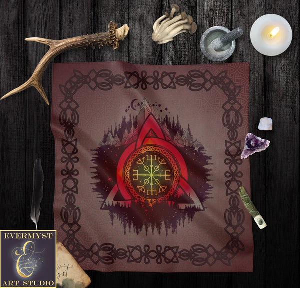 Viking Celtic Altar Tarot Cloth - Helm Of Awe Rune Symbol Square