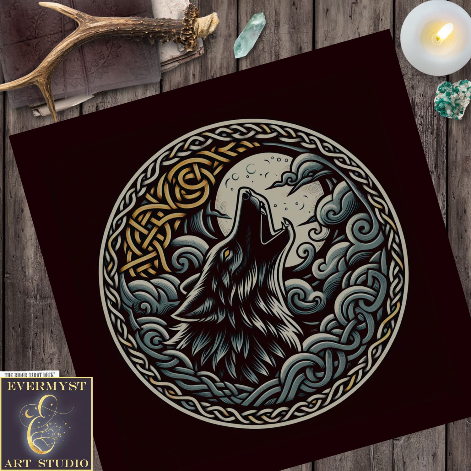 Viking Wolf Altar Cloth - Celtic Norse Mythology Decor For Tarot Reading Square