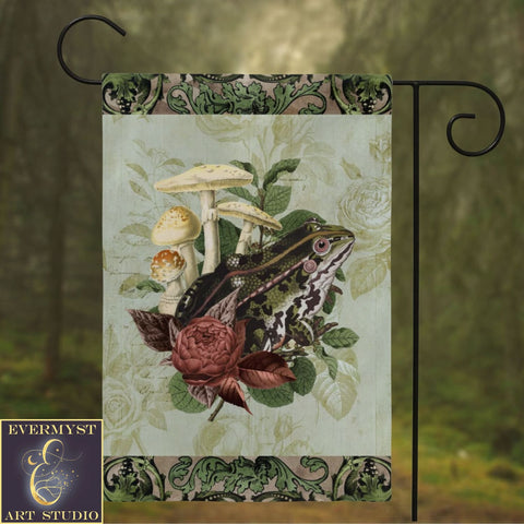 Vintage Frog And Flowers Green Cottage Garden Flag