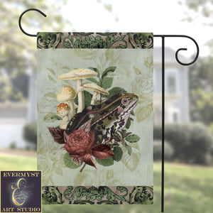 Vintage Frog And Flowers Green Cottage Garden Flag Single / 12X18 Inch