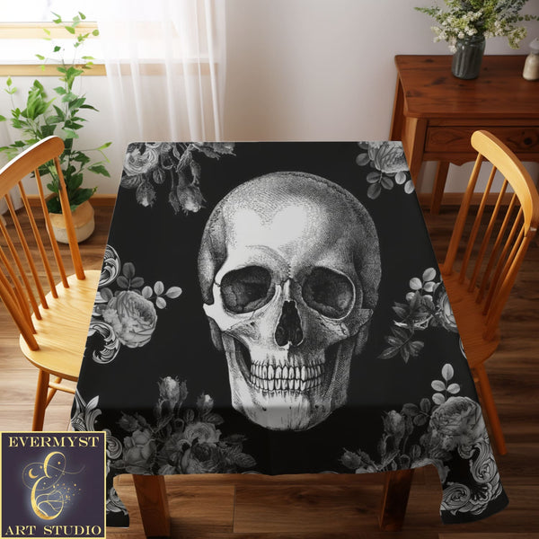 Vintage Gothic Tarot Reading Mat With Skull Accents Altar Cloth Square