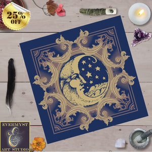 Vintage Moon Tarot Cloth - Celestial Witch Altar For Wicca Pagan And Lunar Rituals Square