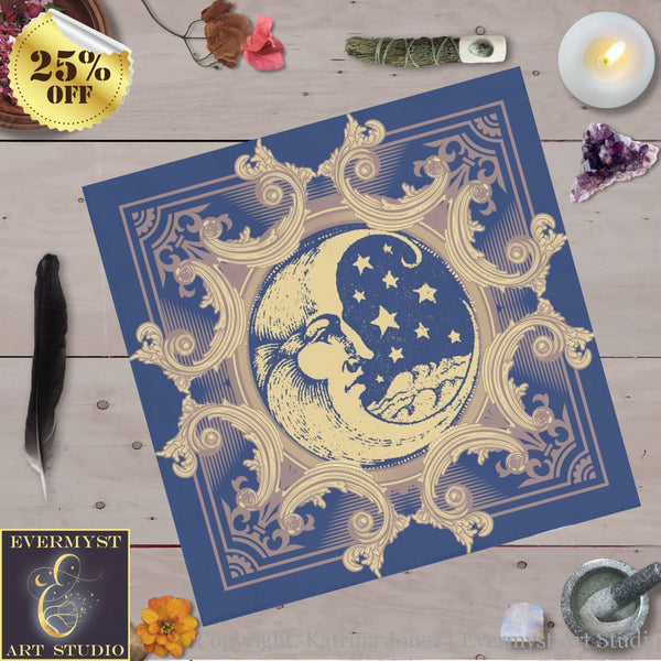 Vintage Moon Tarot Cloth - Celestial Witch Altar For Wicca Pagan And Lunar Rituals Square