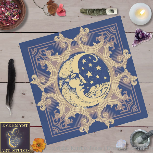 Vintage Moon Tarot Cloth - Celestial Witch Altar For Wicca Pagan And Lunar Rituals Square