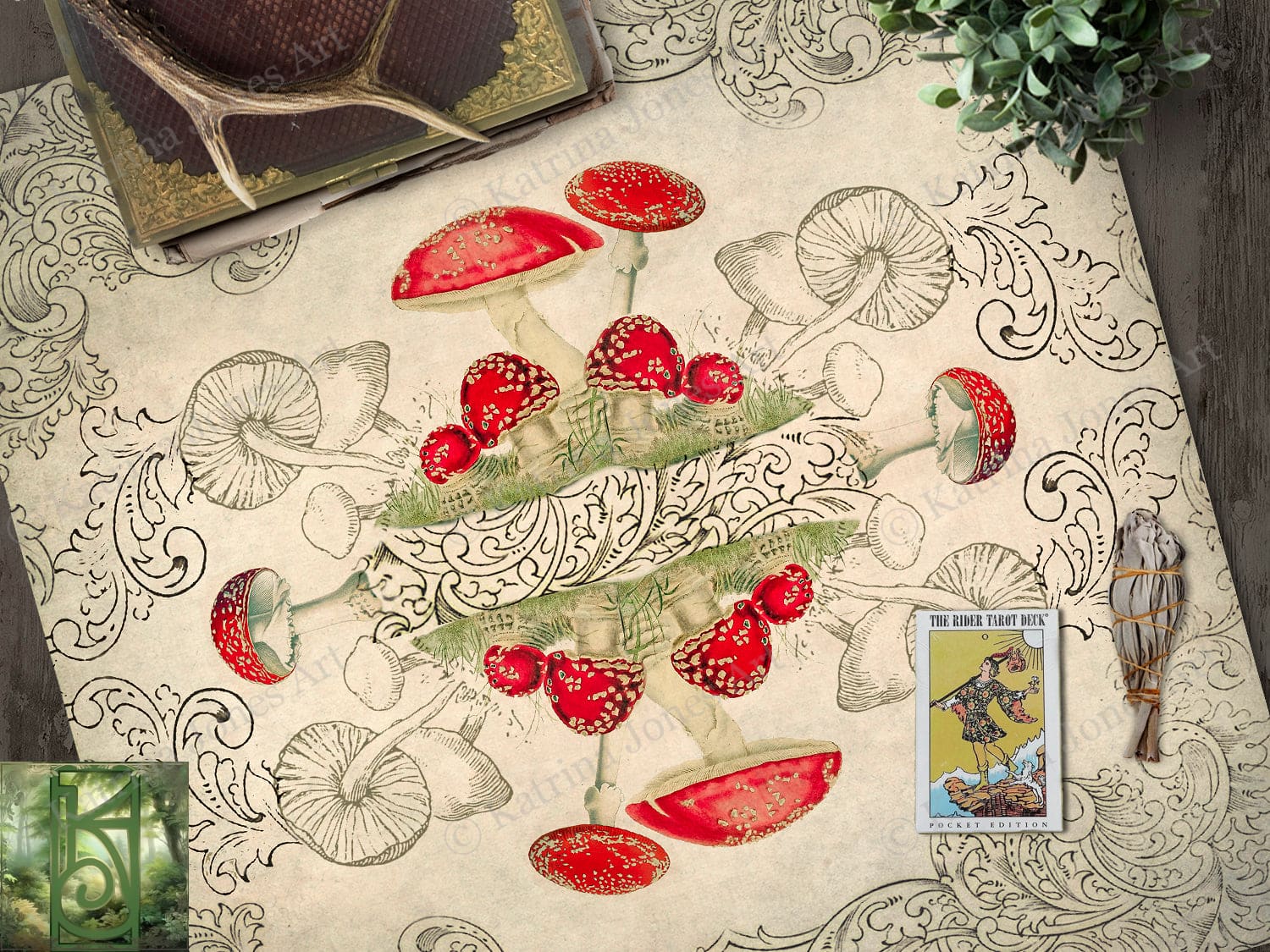 Mushroom Tarot Cloth - Amanita Muscaria And Magic Altar Square
