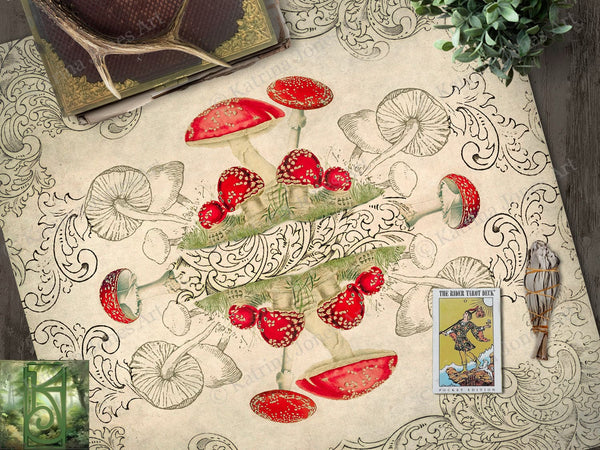 Mushroom Tarot Cloth - Amanita Muscaria And Magic Altar Square