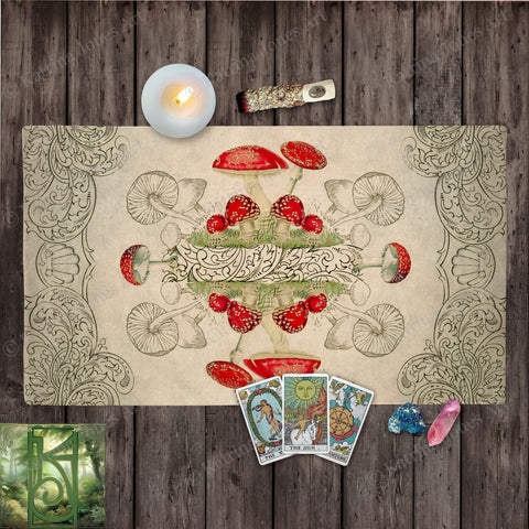 Toadstool Mushroom Altar Cloth Vintage Botanical Tarot Mat Cotton Twill Rec