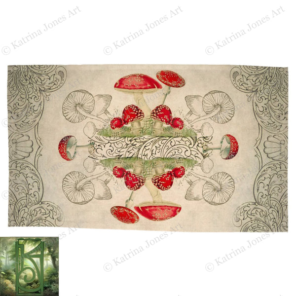 Toadstool Mushroom Altar Cloth Vintage Botanical Tarot Mat Rec