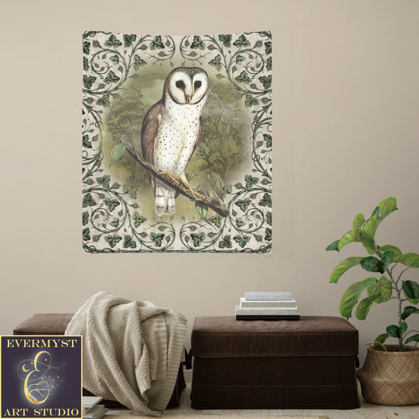 Vintage Owl And Ivy Altar Cloth - Green Woodland Wicca Pagan Tarot Decor Square