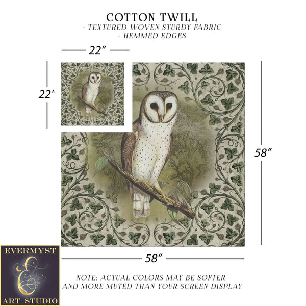 Vintage Owl And Ivy Altar Cloth - Green Woodland Wicca Pagan Tarot Decor Square