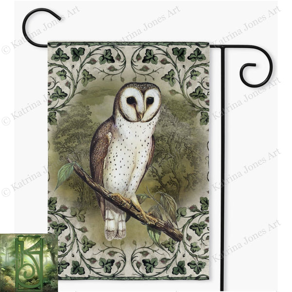 Vintage Owl Whimsical Green Cottage Garden Flag