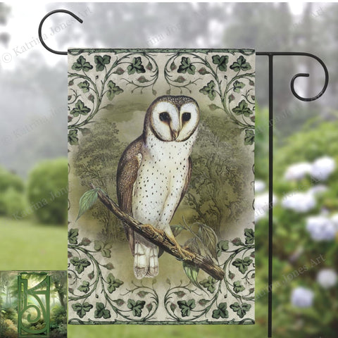 Vintage Owl Whimsical Green Cottage Garden Flag Single / 12X18 Inch