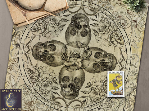 Vintage Samhain Altar Cloth Skull Floral Witch Decor For Wicca And Pagan Practices Square