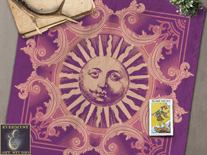 Vintage Sun Tarot Cloth - Celestial Witch Altar For Wicca Pagan And Rituals 22X22 Inch Twill Square