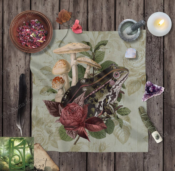 Vintage Cottagecore Altar Cloth Tarot Reading Mat With Toad Frog Nature Witch Aesthetic Square