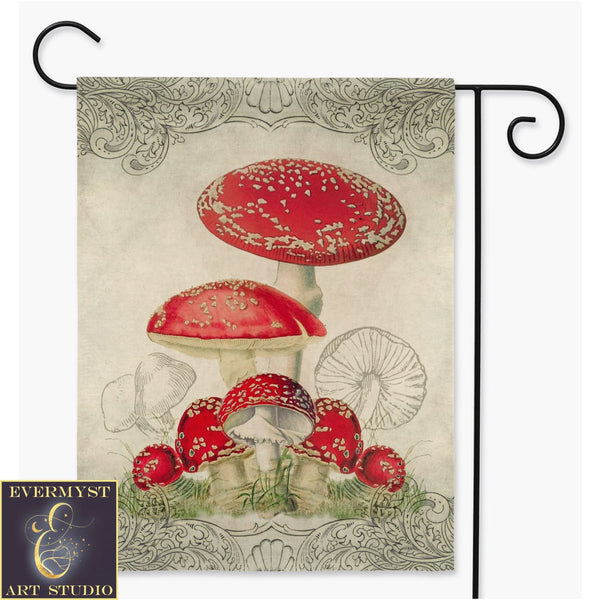 Vintage Toadstool Garden Flag - Botanical Dcor