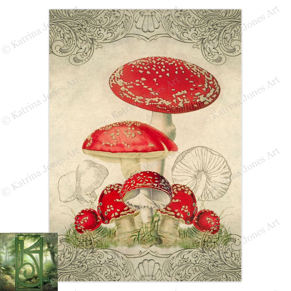Vintage Toadstool Red Mushroom Greeting Card Notecards 5 Cards