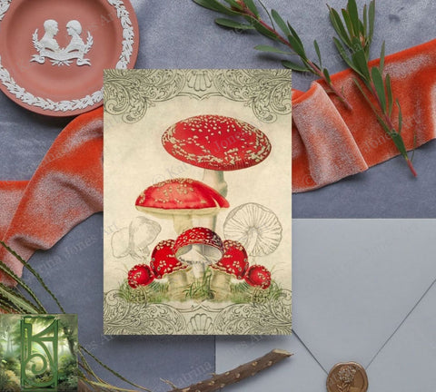 Vintage Toadstool Red Mushroom Greeting Card Notecards