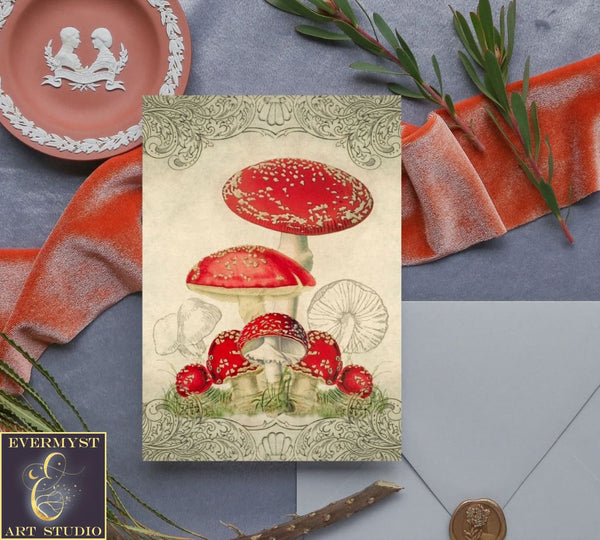 Vintage Toadstool Red Mushroom Greeting Card Notecards