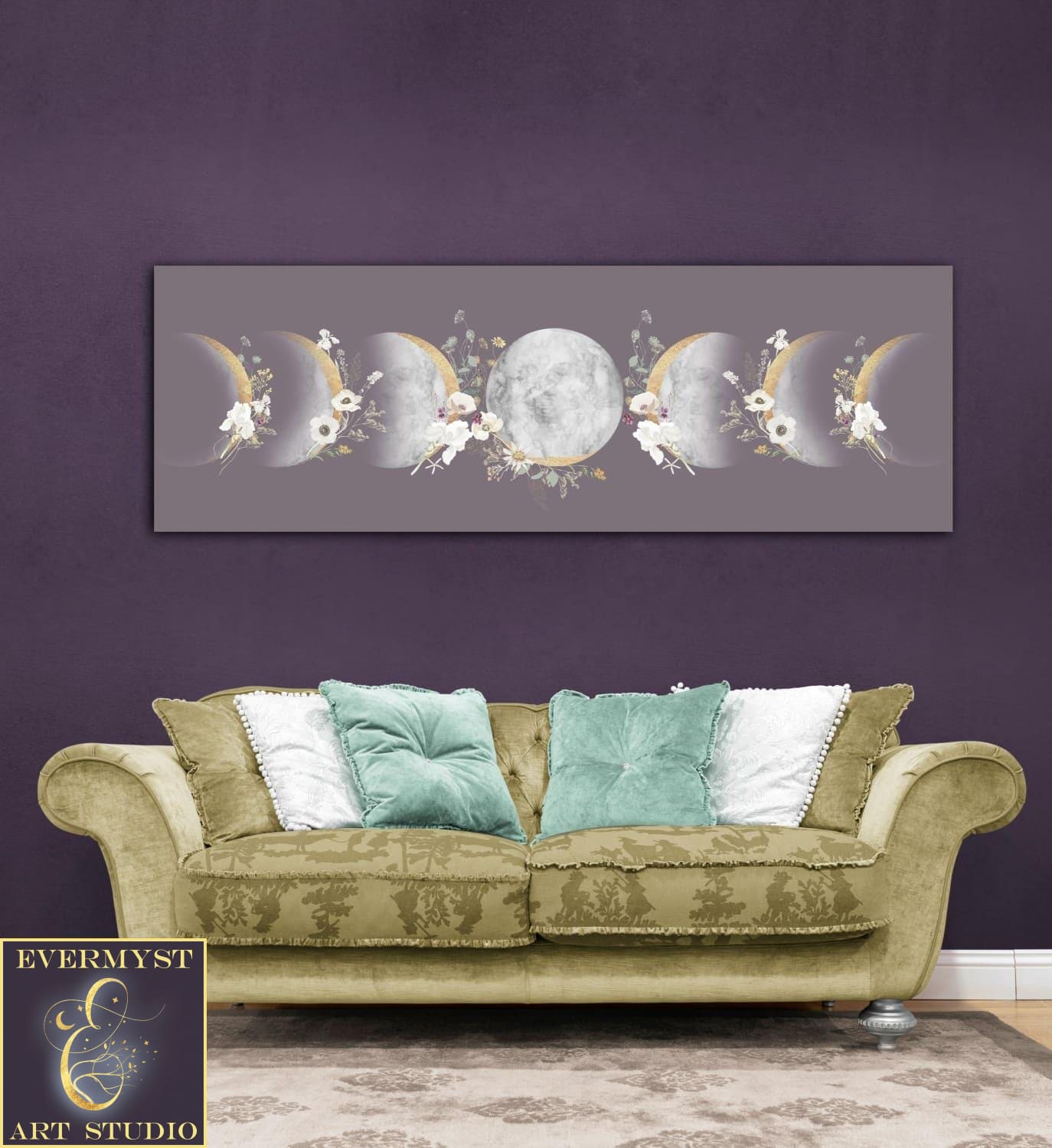 Violet Iris Moon Phases Canvas Art Print