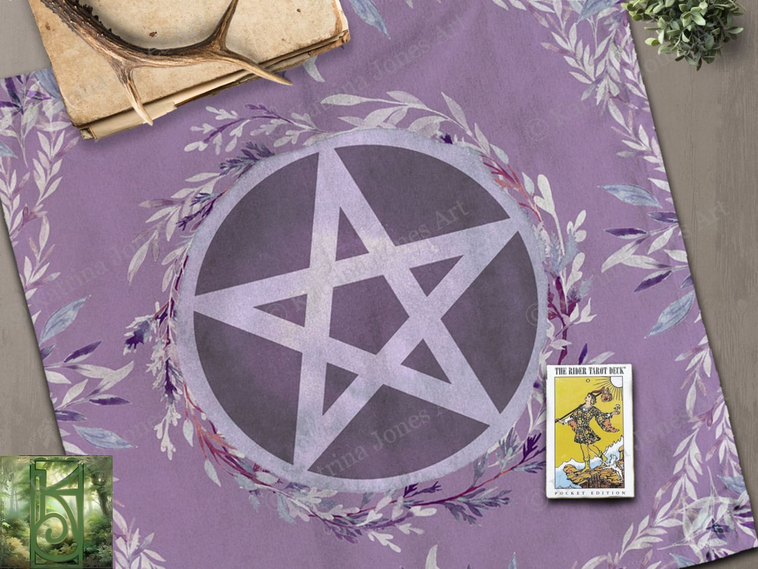 Purple Pentacle Altar Cloth Wicca Pagan Witch Ritual Tarot 22X22 Inch Twill Square