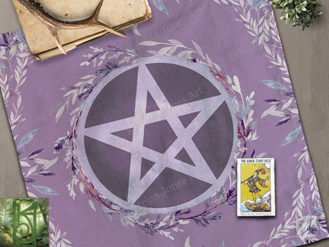 Purple Pentacle Altar Cloth Wicca Pagan Witch Ritual Tarot 22X22 Inch Twill Square