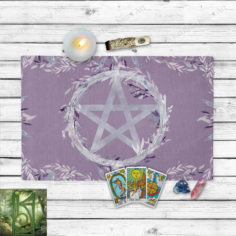 Floral Pentacle Witch Altar Cloth Purple Tarot Reading Mat Cotton Twill Rec