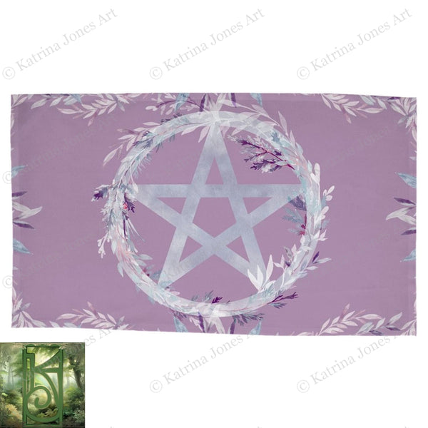 Floral Pentacle Witch Altar Cloth Purple Tarot Reading Mat Rec