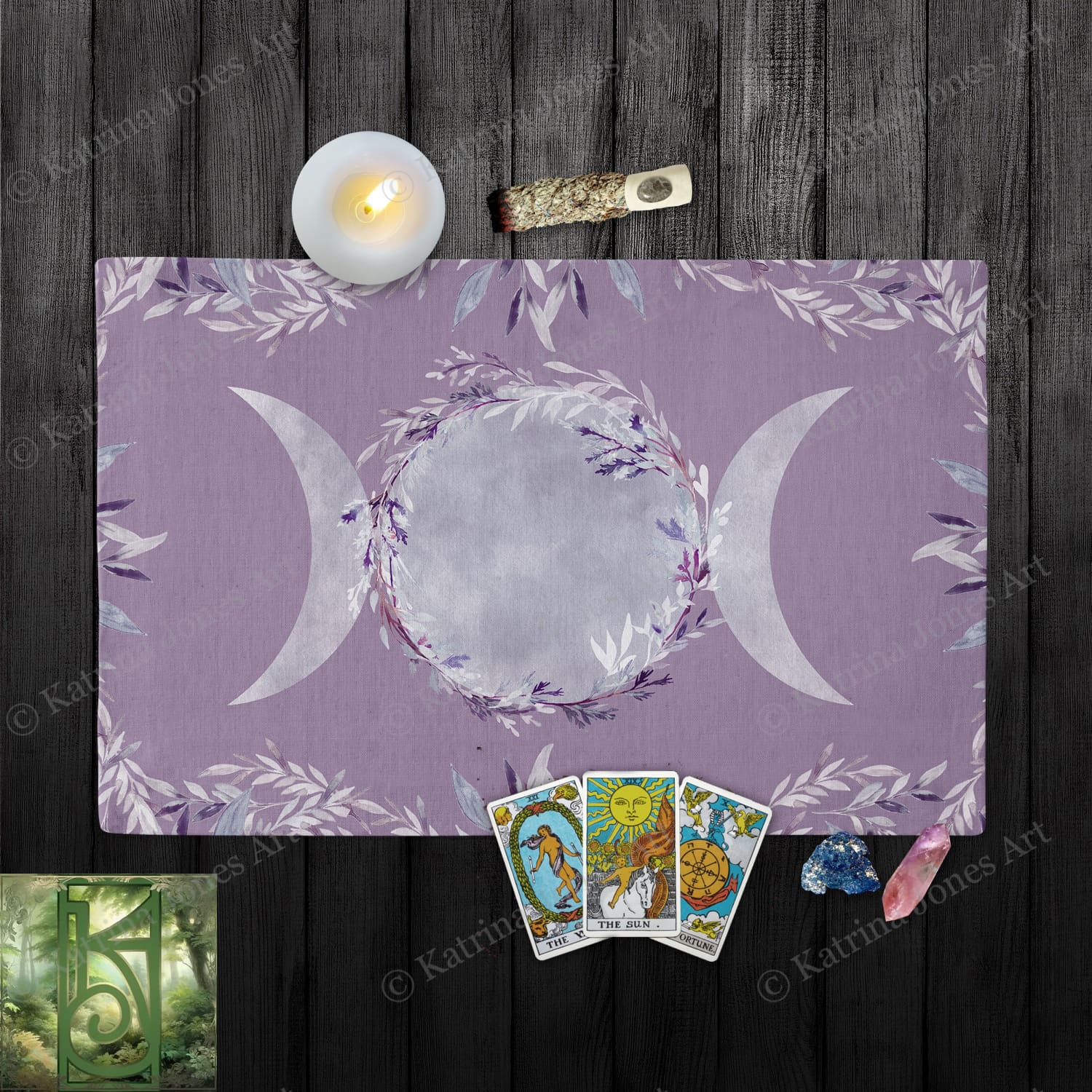 Violet Triple Moon Tarot Cloth Altar Cotton Twill Rec